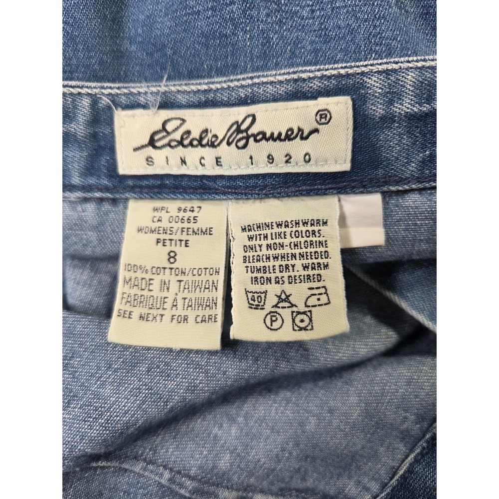 Eddie Bauer Vintage Y2K 90s Long Denim Skirt Petite 8 Button Front Midi Jean - Picture 4 of 7
